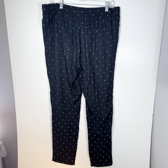 Joie Sayla Pants Women’s L Caviar Black Gold Dot Silk Blend Pull On Tapered Leg - Picture 4 of 13